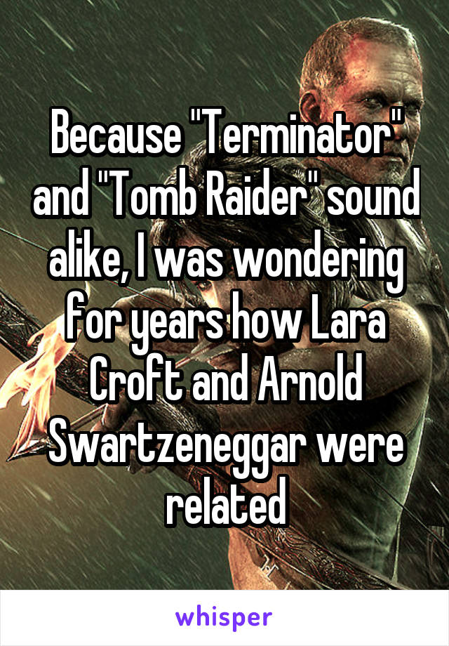 Because "Terminator" and "Tomb Raider" sound alike, I was wondering for years how Lara Croft and Arnold Swartzeneggar were related