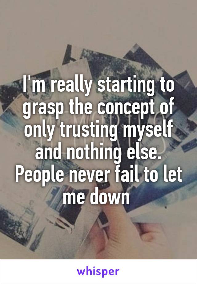 I'm really starting to grasp the concept of only trusting myself and nothing else. People never fail to let me down 