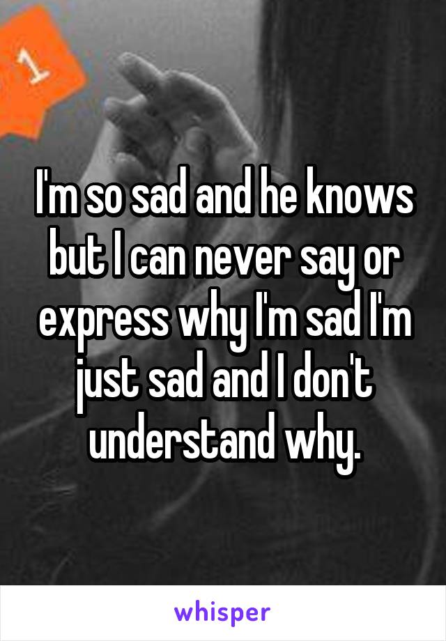 I'm so sad and he knows but I can never say or express why I'm sad I'm just sad and I don't understand why.