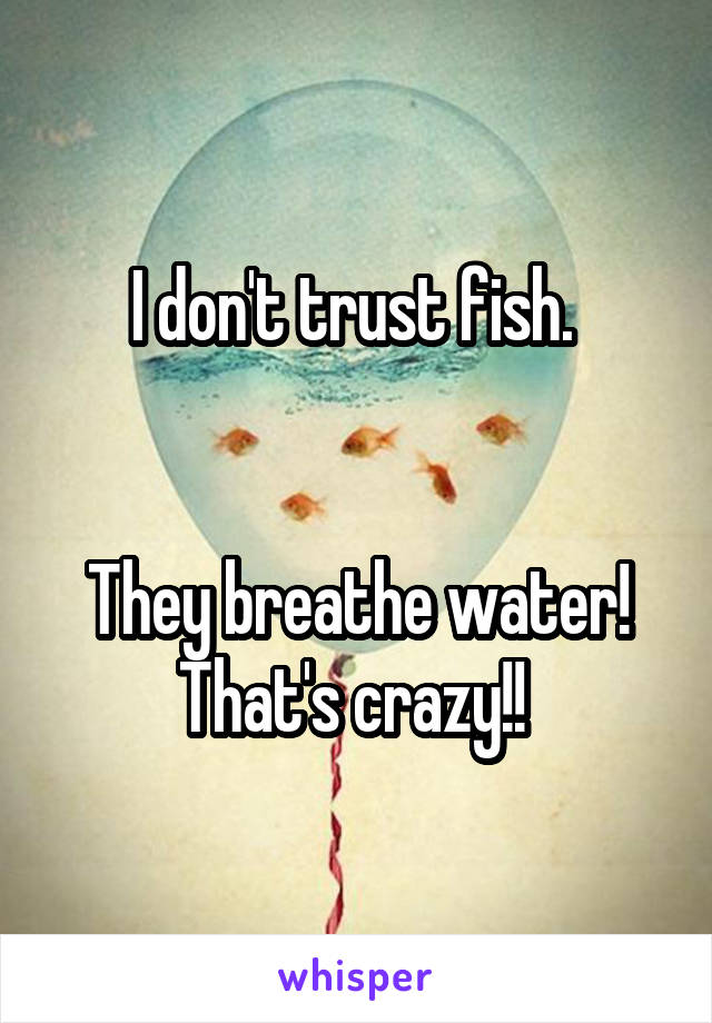 I don't trust fish. 


They breathe water! That's crazy!! 