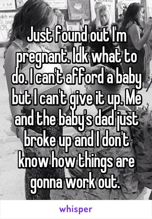 Just found out I'm pregnant. Idk what to do. I can't afford a baby but I can't give it up. Me and the baby's dad just broke up and I don't know how things are gonna work out. 