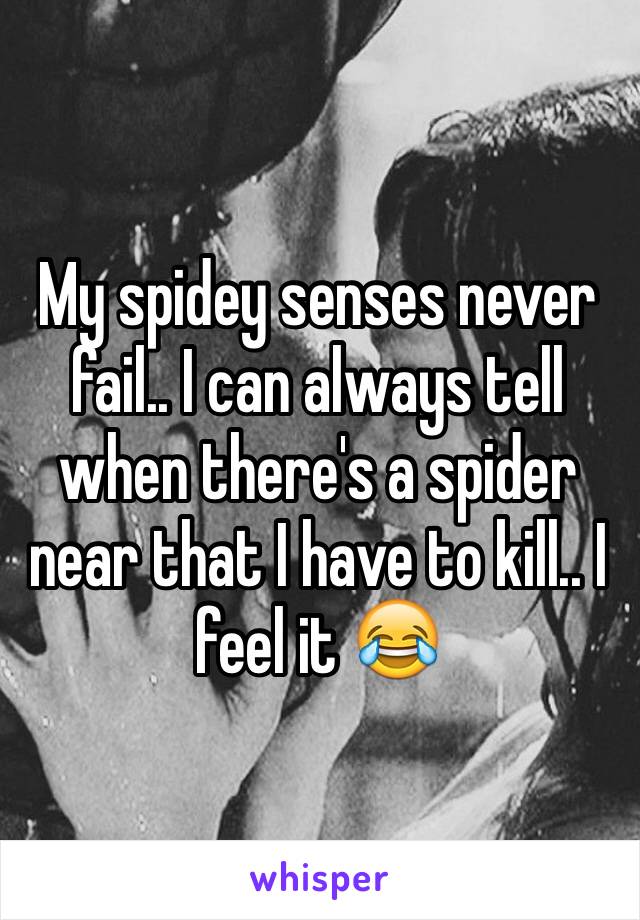 My spidey senses never fail.. I can always tell when there's a spider near that I have to kill.. I feel it 😂