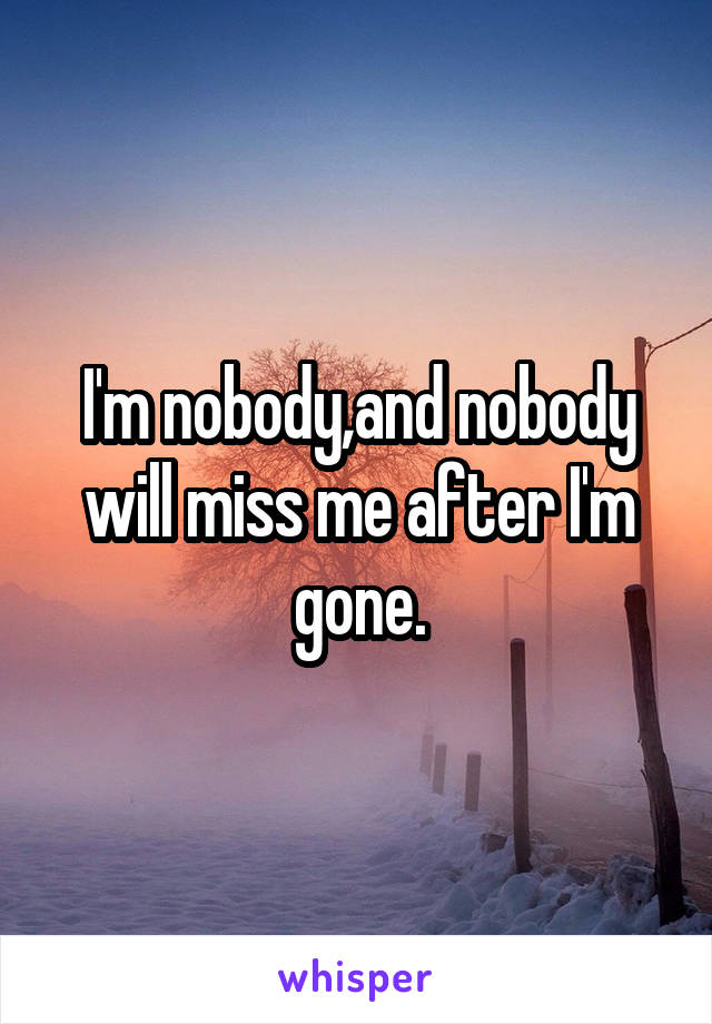 I'm nobody,and nobody will miss me after I'm gone.