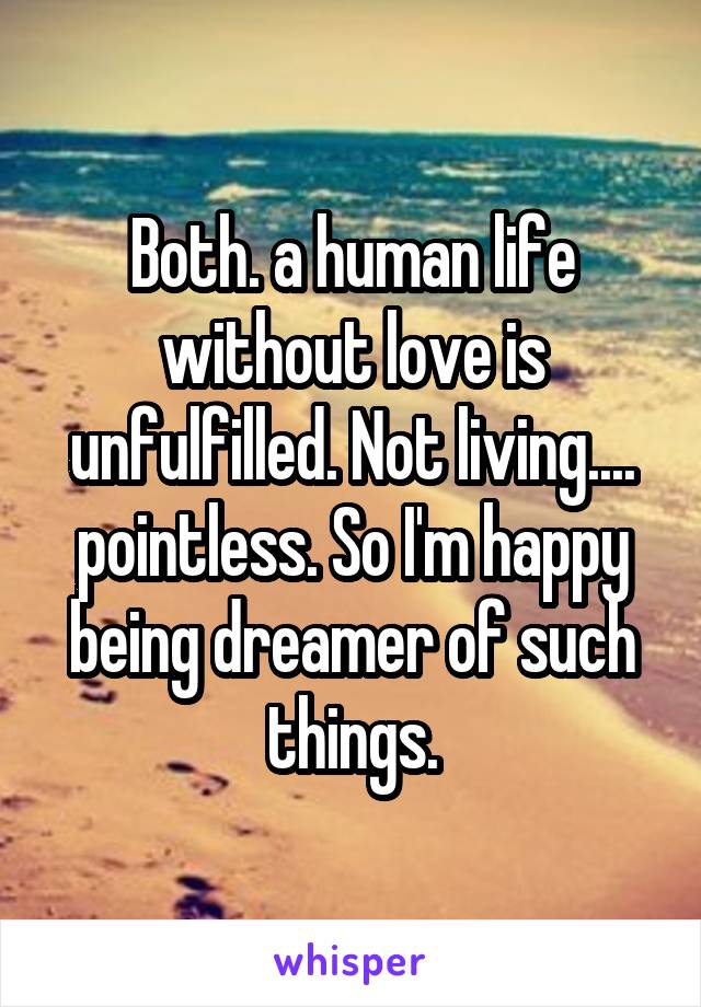 Both. a human life without love is unfulfilled. Not living.... pointless. So I'm happy being dreamer of such things.