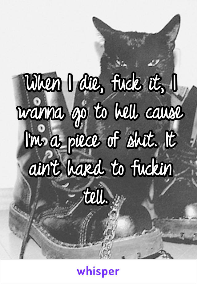 When I die, fuck it, I wanna go to hell cause I'm a piece of shit. It ain't hard to fuckin tell. 