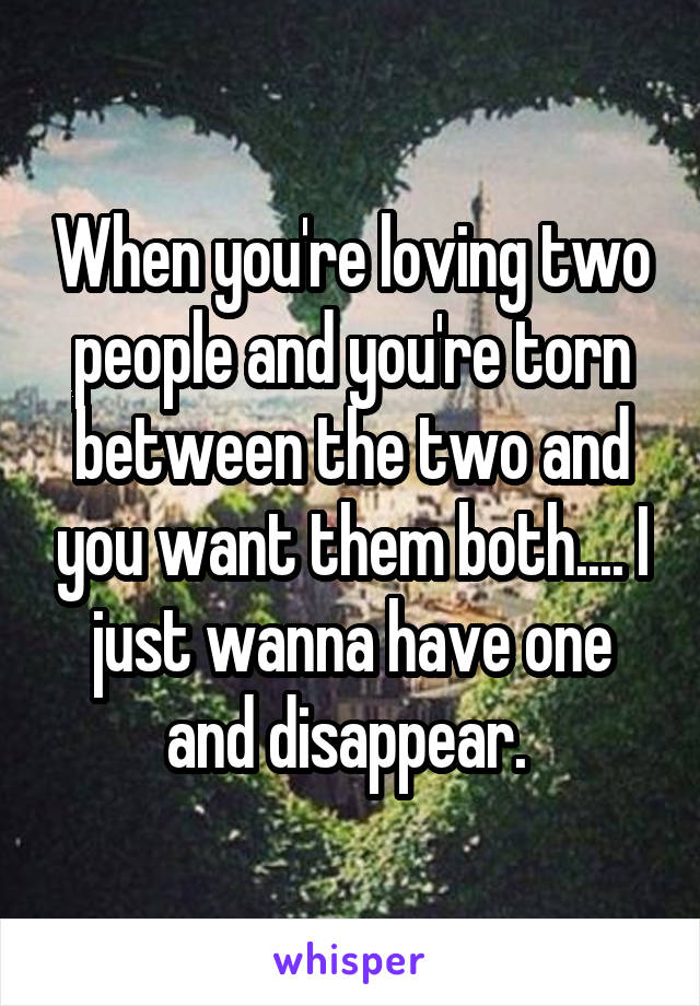 When you're loving two people and you're torn between the two and you want them both.... I just wanna have one and disappear. 