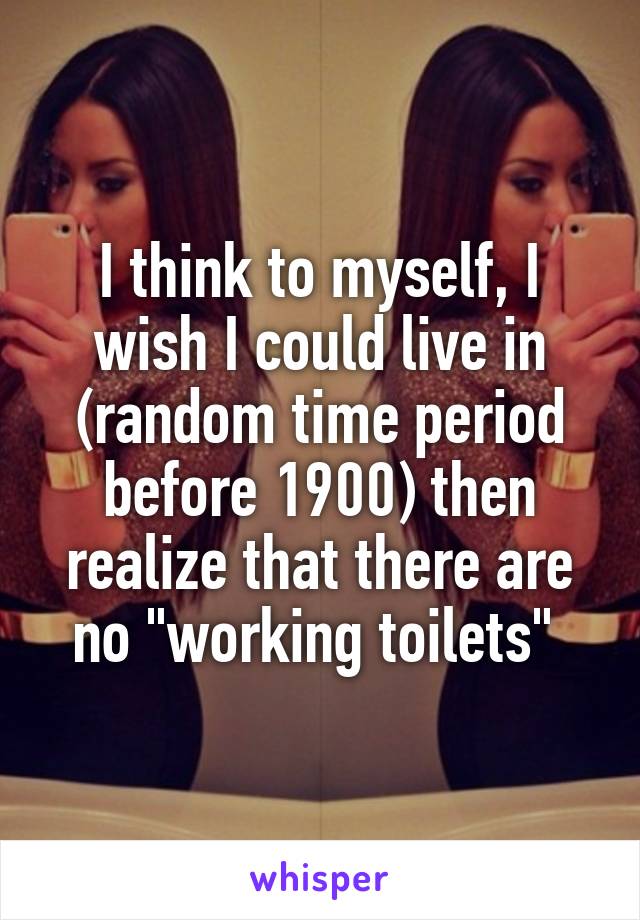 I think to myself, I wish I could live in (random time period before 1900) then realize that there are no "working toilets" 