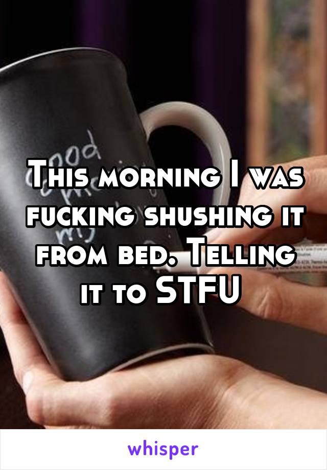 This morning I was fucking shushing it from bed. Telling it to STFU 