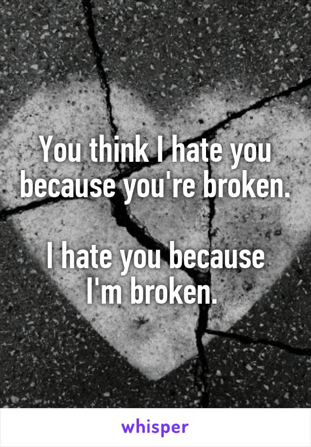 You think I hate you because you're broken.

I hate you because I'm broken. 