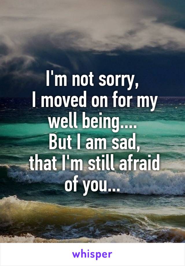 I'm not sorry,
 I moved on for my well being....
 But I am sad,
 that I'm still afraid of you...