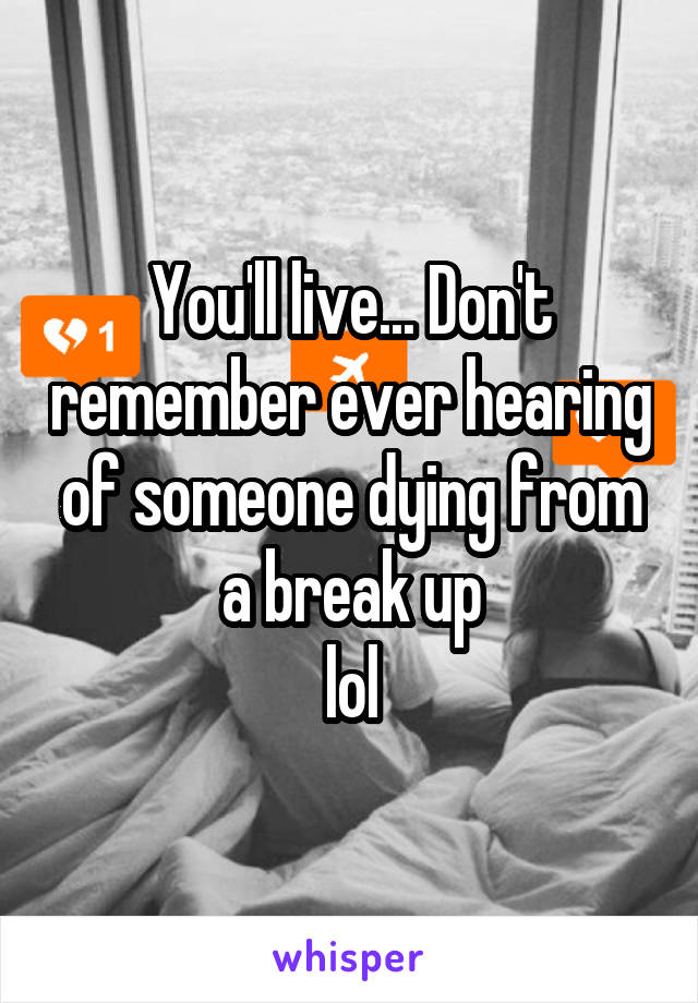 You'll live... Don't remember ever hearing of someone dying from a break up
lol