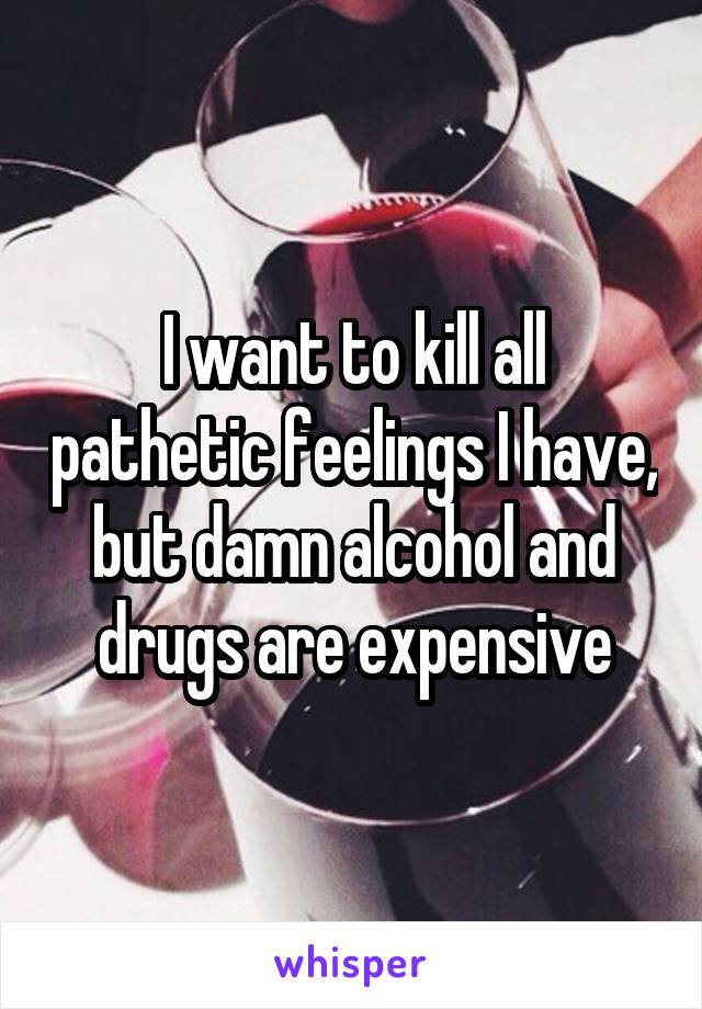 I want to kill all pathetic feelings I have, but damn alcohol and drugs are expensive