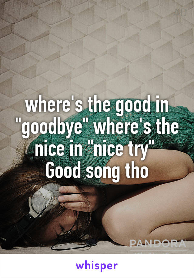 where's the good in "goodbye" where's the nice in "nice try" 
Good song tho