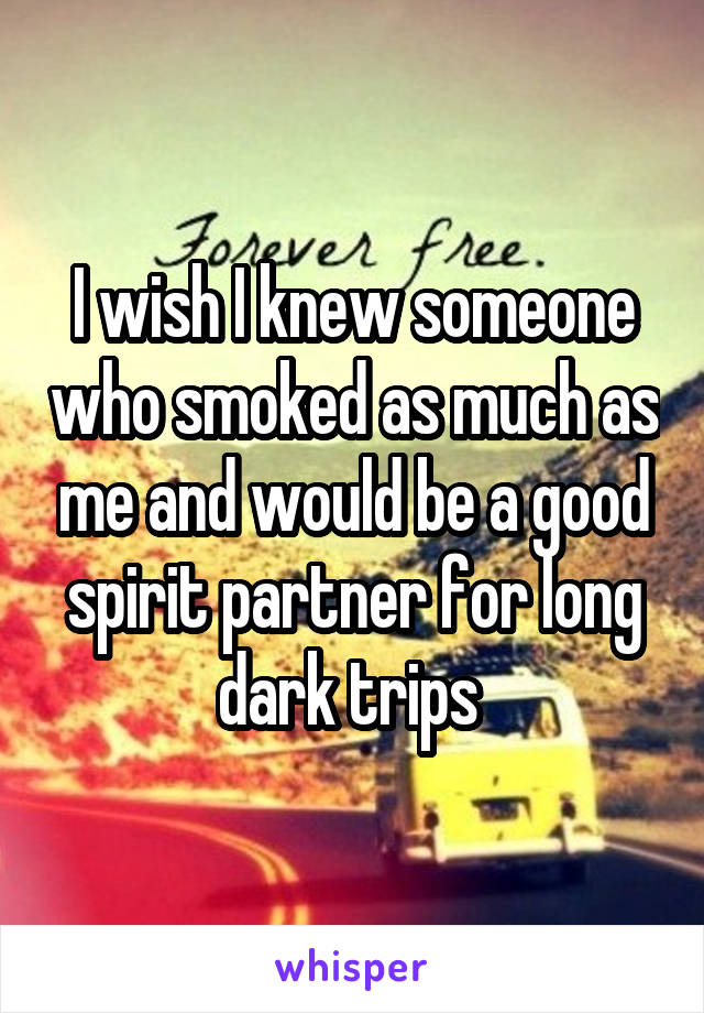 I wish I knew someone who smoked as much as me and would be a good spirit partner for long dark trips 