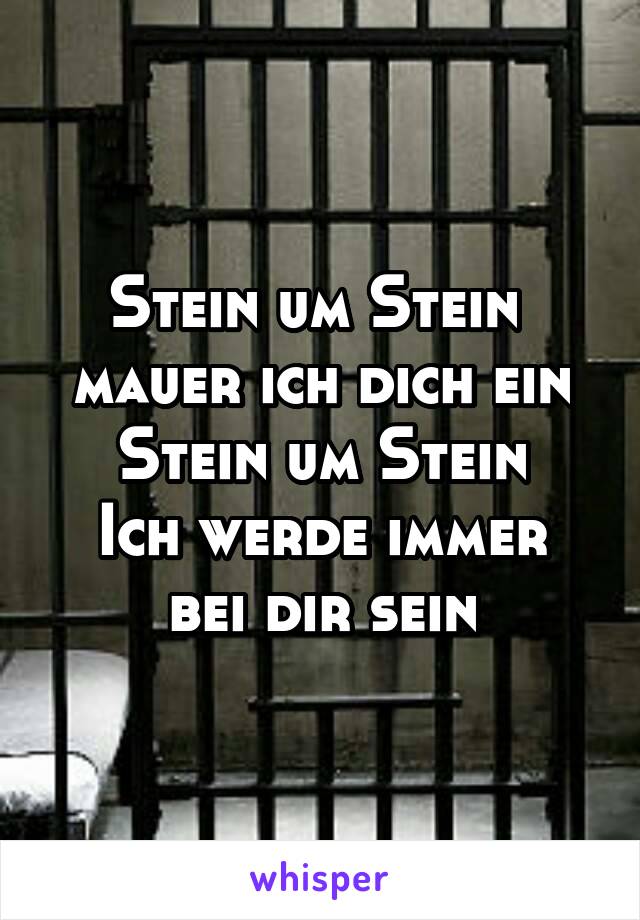 Stein um Stein 
mauer ich dich ein
Stein um Stein
Ich werde immer bei dir sein