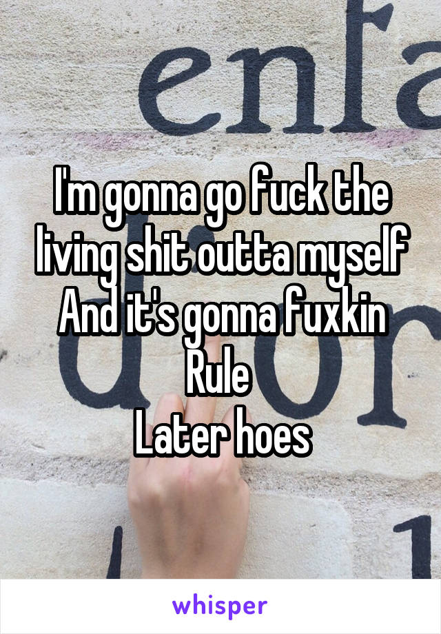 I'm gonna go fuck the living shit outta myself
And it's gonna fuxkin
Rule 
Later hoes