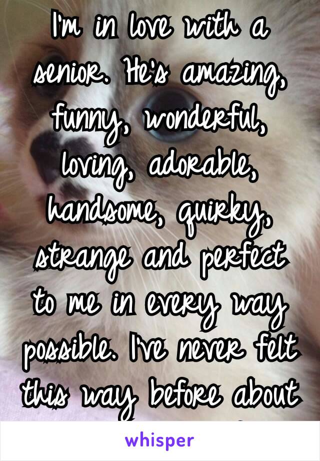 I'm in love with a senior. He's amazing, funny, wonderful, loving, adorable, handsome, quirky, strange and perfect to me in every way possible. I've never felt this way before about anyone else. I 💞u