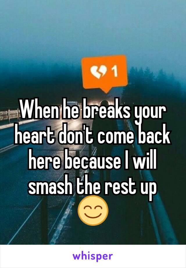 When he breaks your heart don't come back here because I will smash the rest up 😊