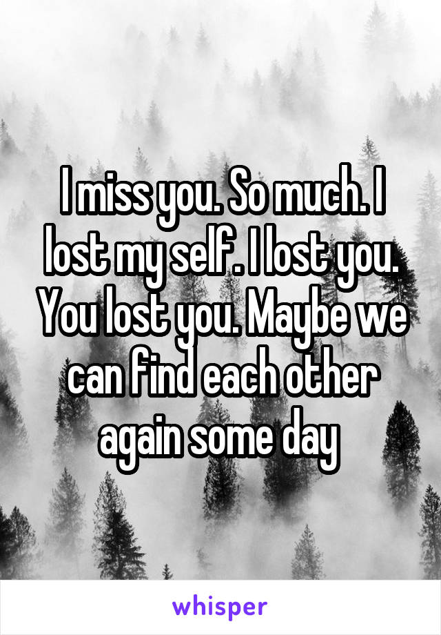 I miss you. So much. I lost my self. I lost you. You lost you. Maybe we can find each other again some day 