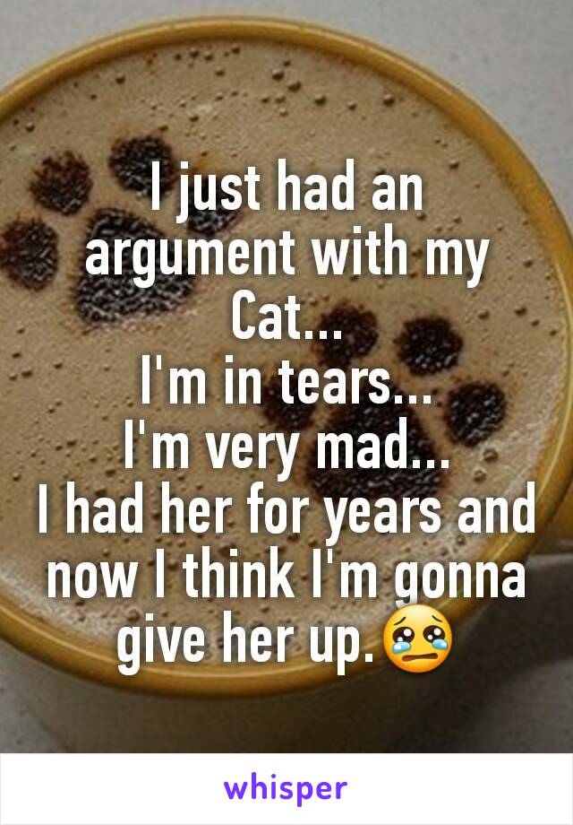 I just had an argument with my Cat...
I'm in tears...
I'm very mad...
I had her for years and now I think I'm gonna give her up.😢