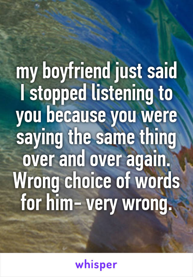 my boyfriend just said I stopped listening to you because you were saying the same thing over and over again. Wrong choice of words for him- very wrong.