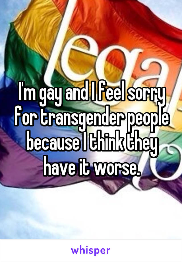 I'm gay and I feel sorry for transgender people because I think they have it worse.