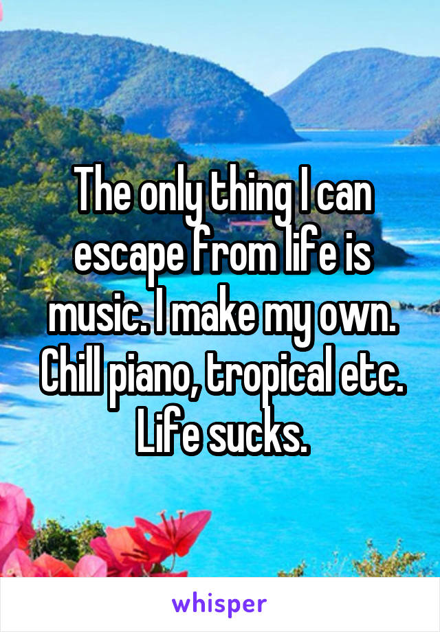 The only thing I can escape from life is music. I make my own. Chill piano, tropical etc. Life sucks.