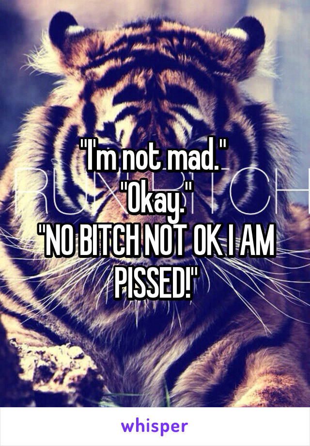 "I'm not mad." 
"Okay."
"NO BITCH NOT OK I AM PISSED!"