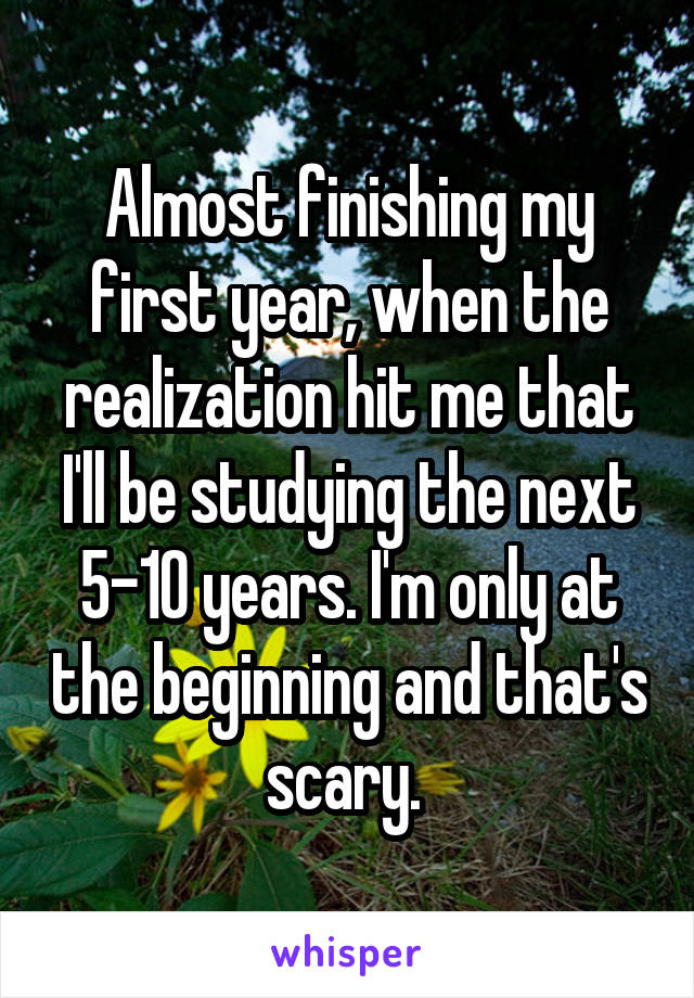 Almost finishing my first year, when the realization hit me that I'll be studying the next 5-10 years. I'm only at the beginning and that's scary. 