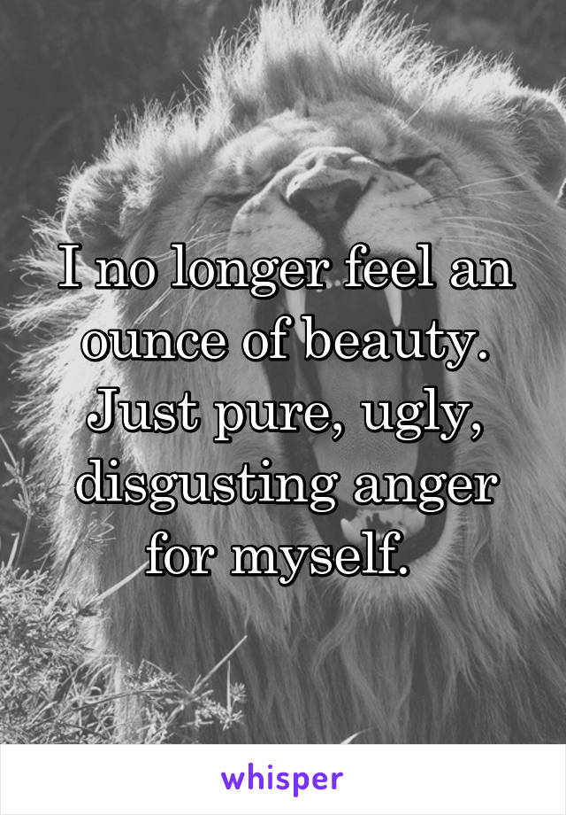 I no longer feel an ounce of beauty. Just pure, ugly, disgusting anger for myself. 