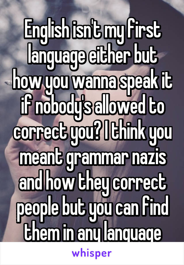 English isn't my first language either but how you wanna speak it if nobody's allowed to correct you? I think you meant grammar nazis and how they correct people but you can find them in any language