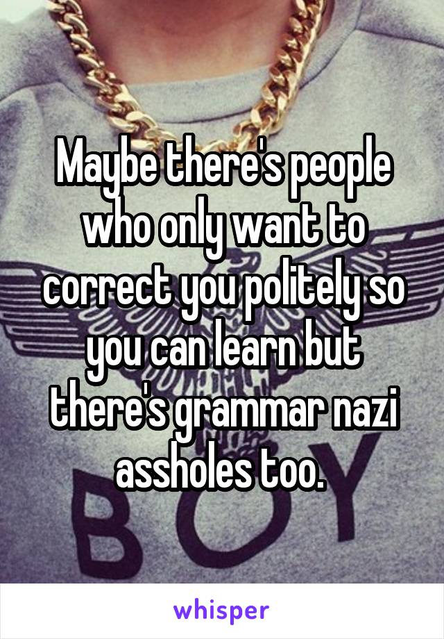 Maybe there's people who only want to correct you politely so you can learn but there's grammar nazi assholes too. 