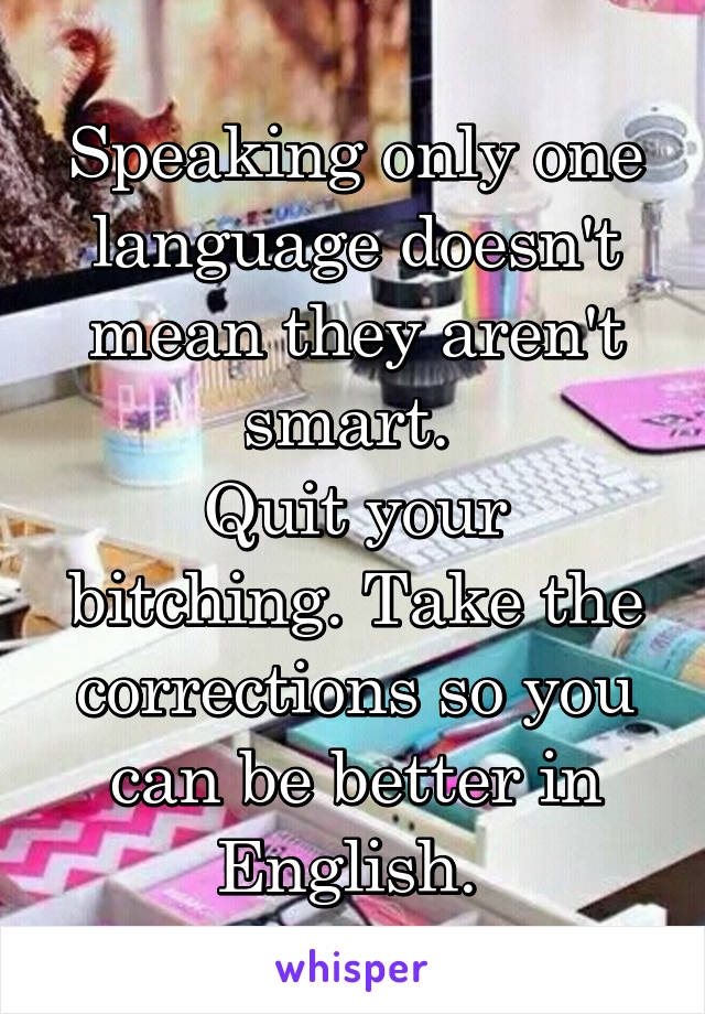 Speaking only one language doesn't mean they aren't smart. 
Quit your bitching. Take the corrections so you can be better in English. 