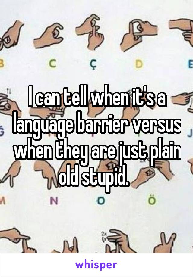 I can tell when it's a language barrier versus when they are just plain old stupid.  