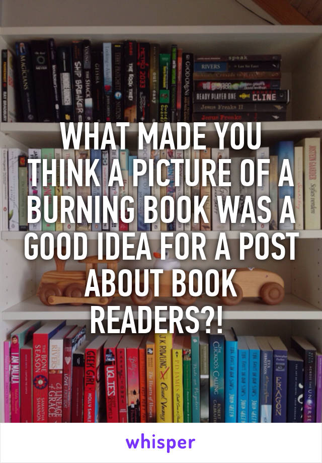WHAT MADE YOU THINK A PICTURE OF A BURNING BOOK WAS A GOOD IDEA FOR A POST ABOUT BOOK READERS?! 