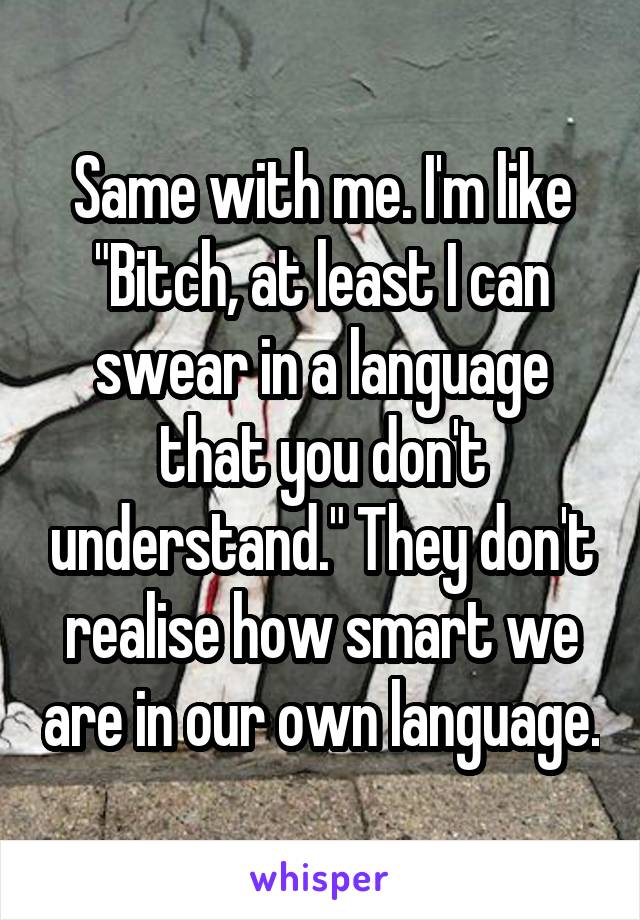 Same with me. I'm like "Bitch, at least I can swear in a language that you don't understand." They don't realise how smart we are in our own language.