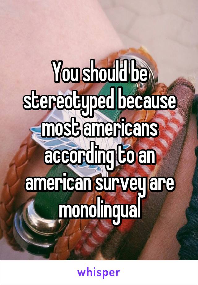 You should be stereotyped because most americans according to an american survey are monolingual