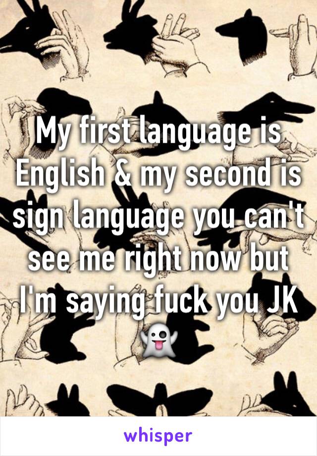 My first language is English & my second is sign language you can't see me right now but I'm saying fuck you JK 👻