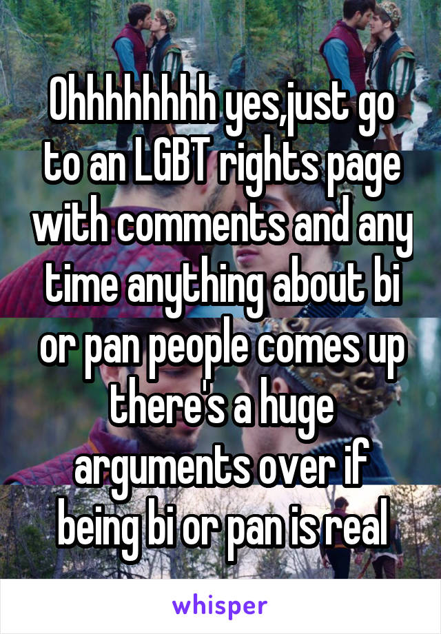 Ohhhhhhhh yes,just go to an LGBT rights page with comments and any time anything about bi or pan people comes up there's a huge arguments over if being bi or pan is real