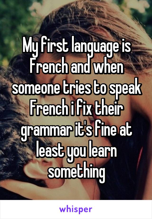 My first language is French and when someone tries to speak French i fix their grammar it's fine at least you learn something