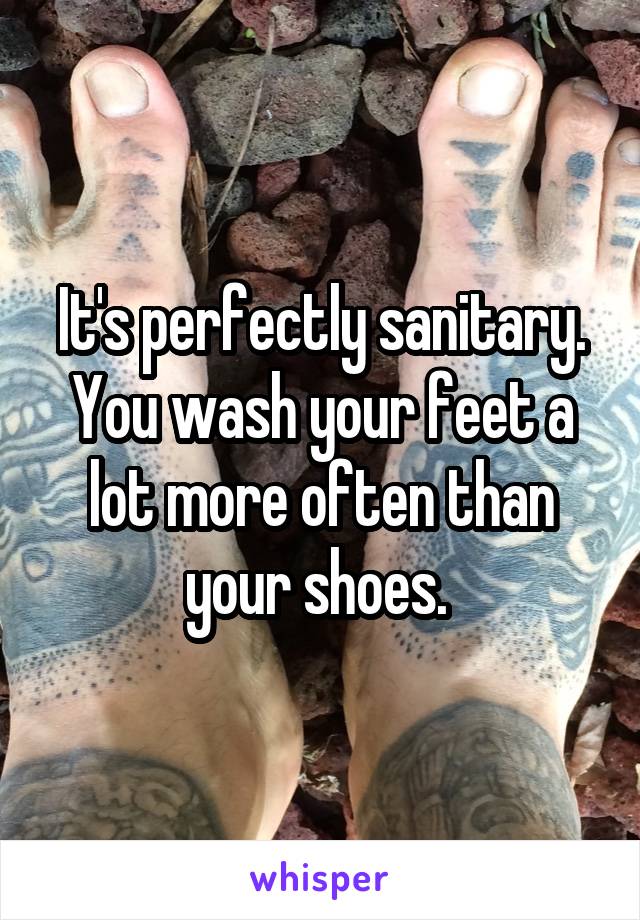 It's perfectly sanitary. You wash your feet a lot more often than your shoes. 