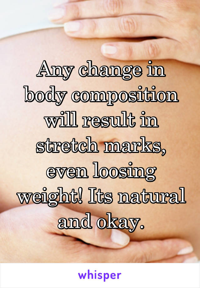 Any change in body composition will result in stretch marks, even loosing weight! Its natural and okay.