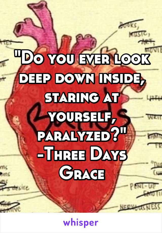 "Do you ever look deep down inside, staring at yourself, paralyzed?"
-Three Days Grace