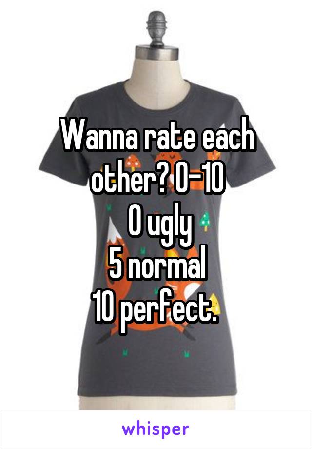 Wanna rate each other? 0-10
 0 ugly
 5 normal 
10 perfect. 