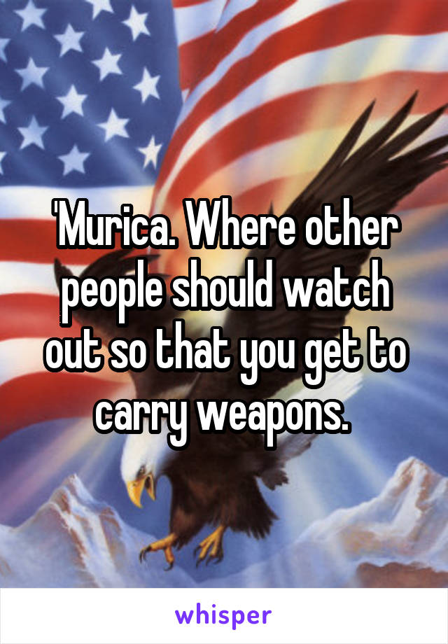 'Murica. Where other people should watch out so that you get to carry weapons. 