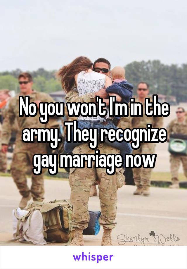 No you won't I'm in the army. They recognize gay marriage now