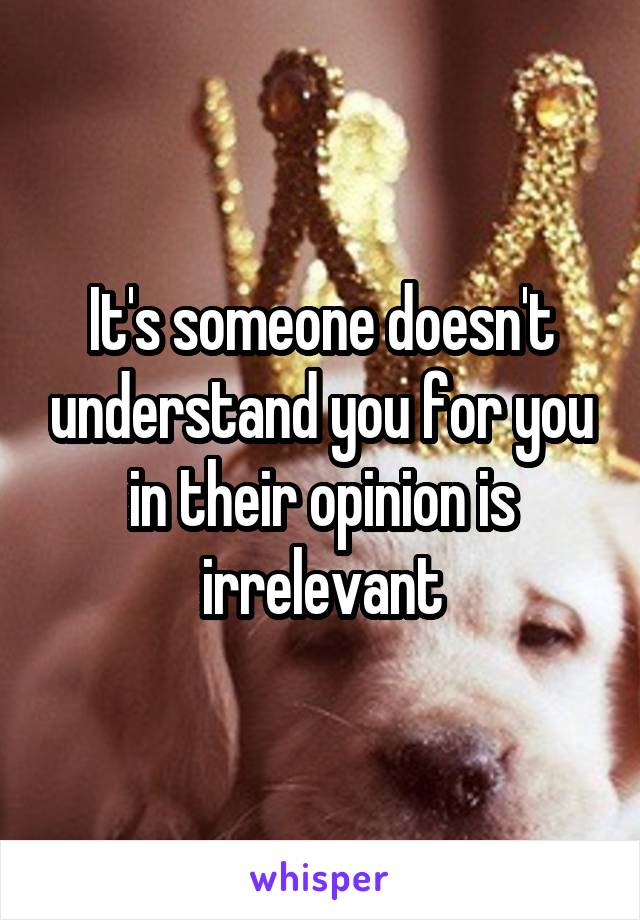 It's someone doesn't understand you for you in their opinion is irrelevant