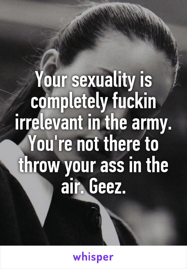 Your sexuality is completely fuckin irrelevant in the army. You're not there to throw your ass in the air. Geez.