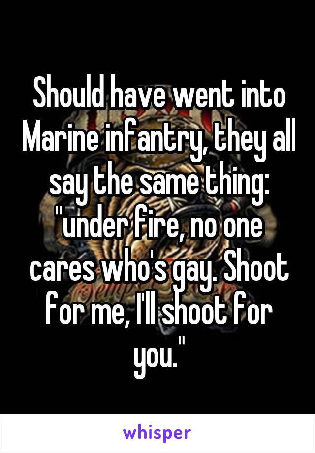 Should have went into Marine infantry, they all say the same thing: "under fire, no one cares who's gay. Shoot for me, I'll shoot for you."
