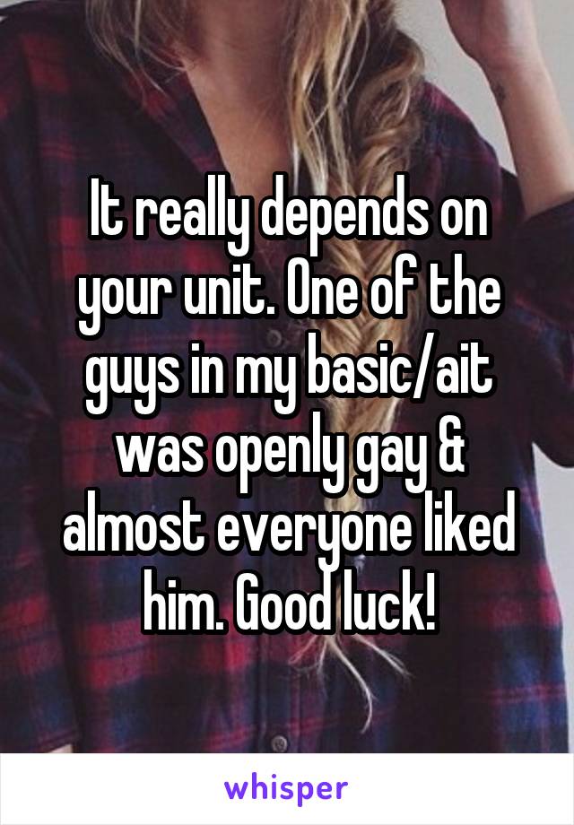 It really depends on your unit. One of the guys in my basic/ait was openly gay & almost everyone liked him. Good luck!
